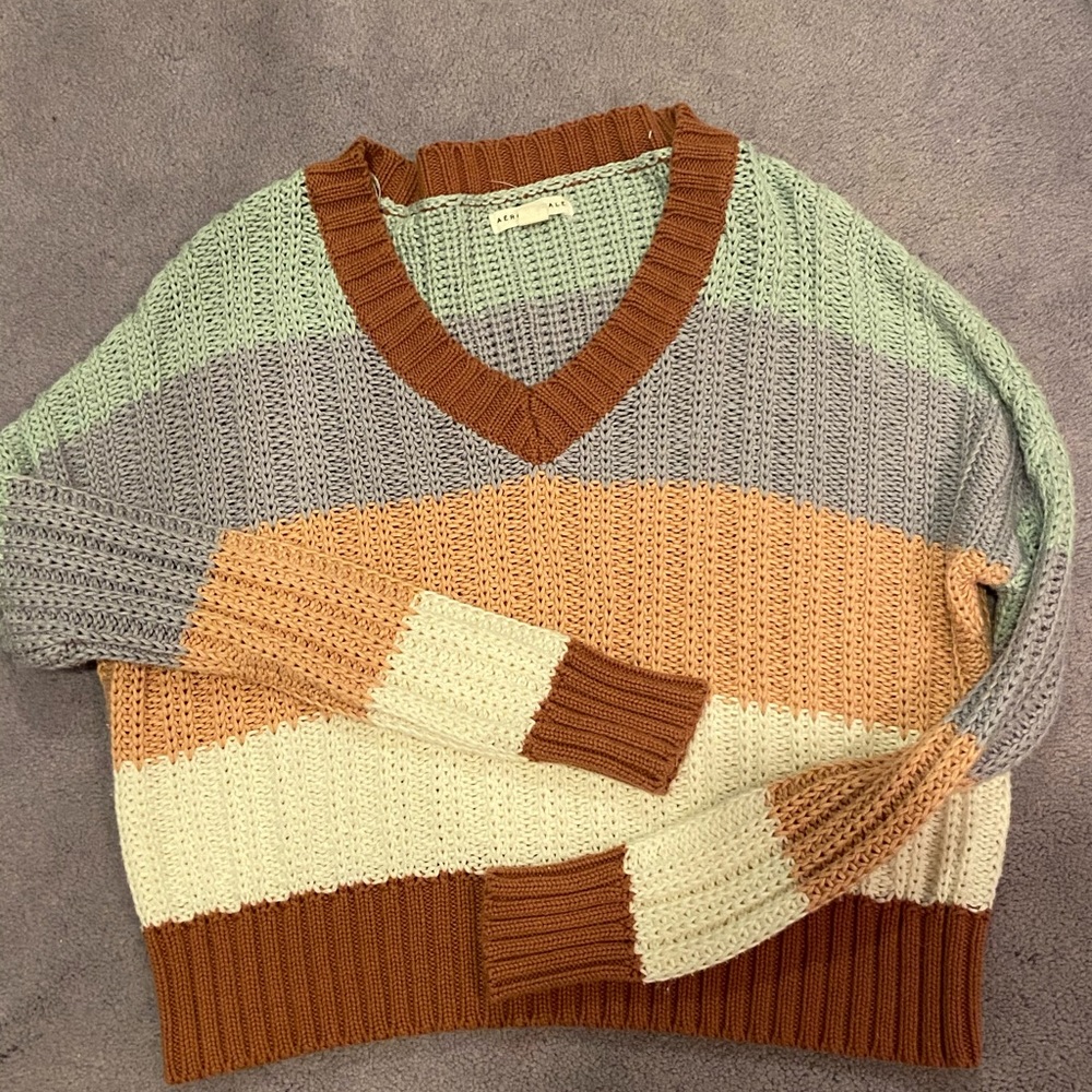 aeropostale striped v neck sweater